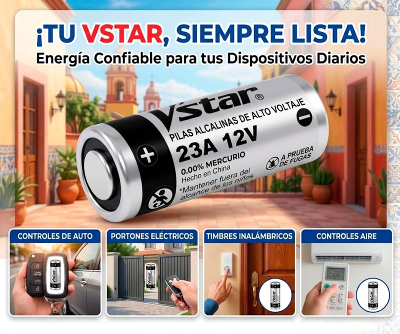 PILA 23A 12V PARA CONTROL VEHICULO AUTO ALARMA CASA TIMBRE VSTAR - 5