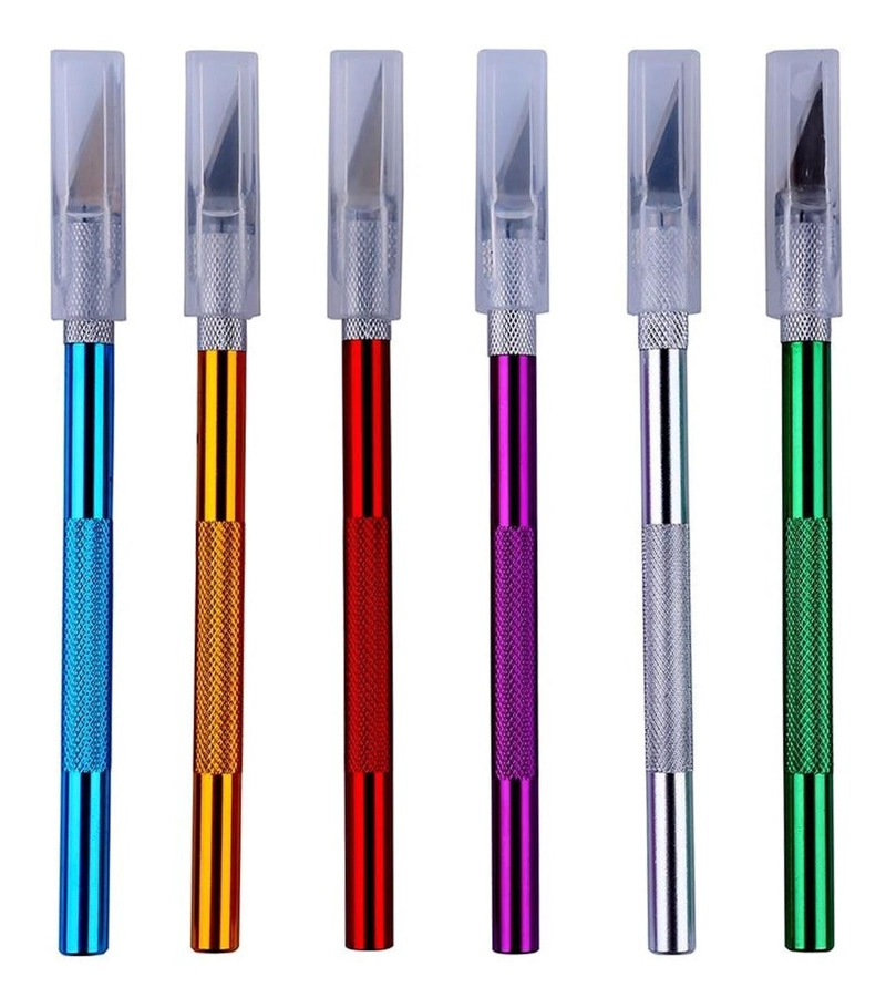 BISTURI CORTANTE TIPO LAPIZ CON CUCHILLAS METAL MANUALIDADES COLOR AL AZAR + HOJAS - 4