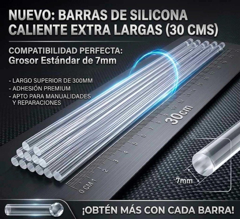 BARRAS XL SILICONA CALIENTE TRANSPARENTE PEGAMENTO ADHESIVO 7MM X 30CM - 3
