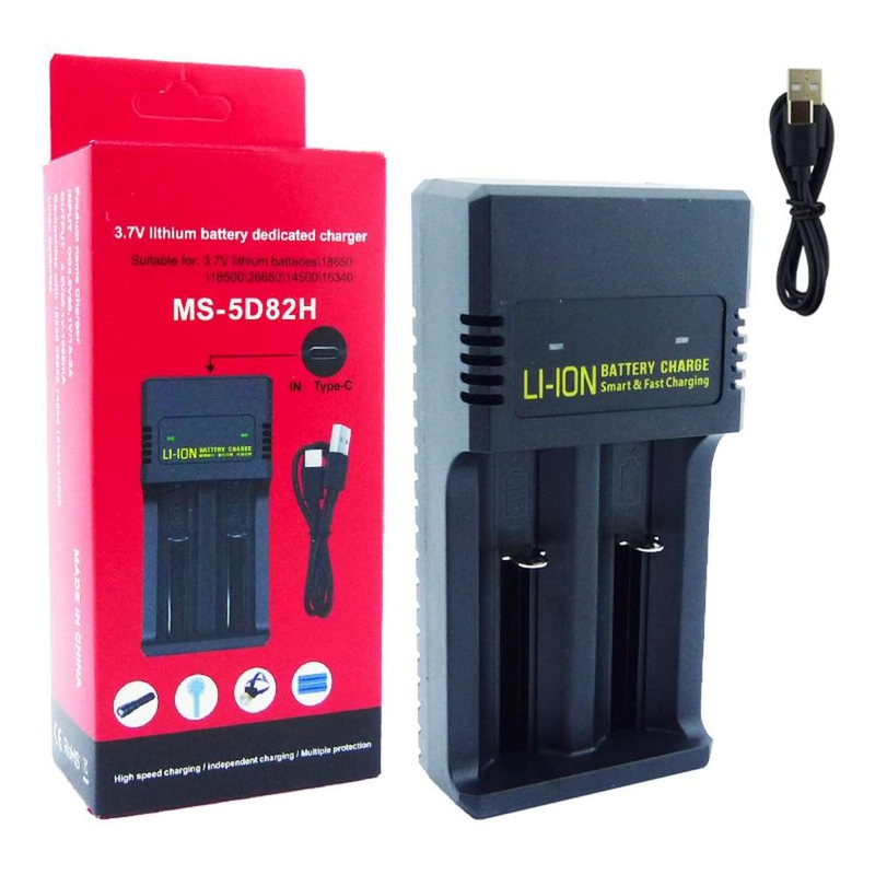 CARGADOR PILA DOBLE BATERIA 18650 14500 RECARGABLE USB MS-5D82H - 1