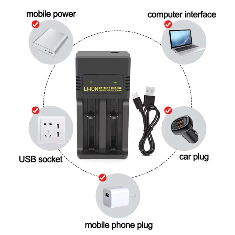 CARGADOR PILA DOBLE BATERIA 18650 14500 RECARGABLE USB MS-5D82H - 9