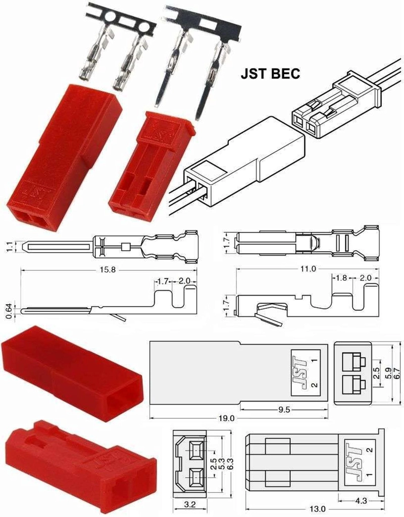 3X CABLE CONECTOR JST MACHO HEMBRA 2 PIN TIRA LED BATERIA MULTICOLOR 3X - 8