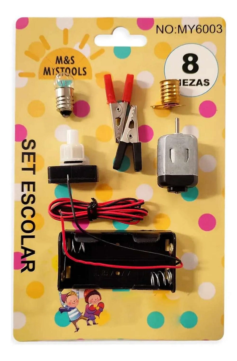 KIT CIRCUITO ELECTRICO ESCOLAR AMPOLLETA PINZAS MOTOR CABLE MY6003 - 1