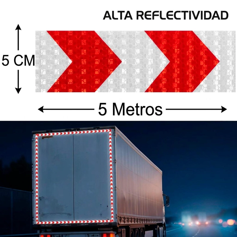 CINTA HUINCHA REFLECTANTE AUTOADHESIVA SEGURIDAD BRILLA NOCHE BLANCA FLECHA ROJA - 2