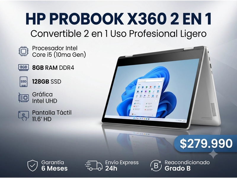 NOTEBOOK 2 EN 1 TOUCH HP PROBOOK X360 11 G6 INTEL CORE I5 8GB RAM 128GB SSD WIN11 PRO REACONDICIONAD