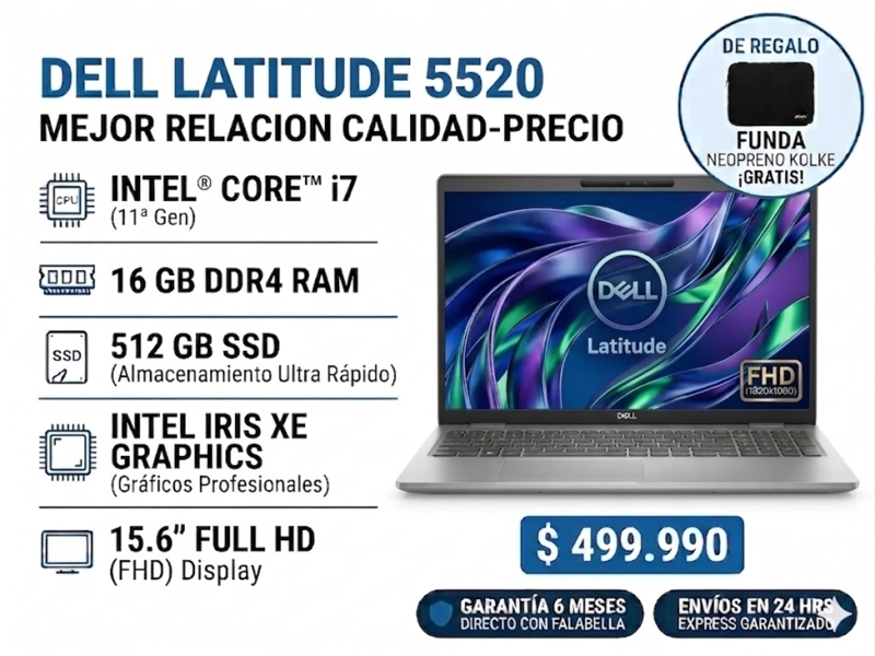 NOTEBOOK DELL LATITUDE 5520 CORE I7 11VA GEN 16GB RAM 512GB SSD WIN11 PRO REACONDICIONADO - 1