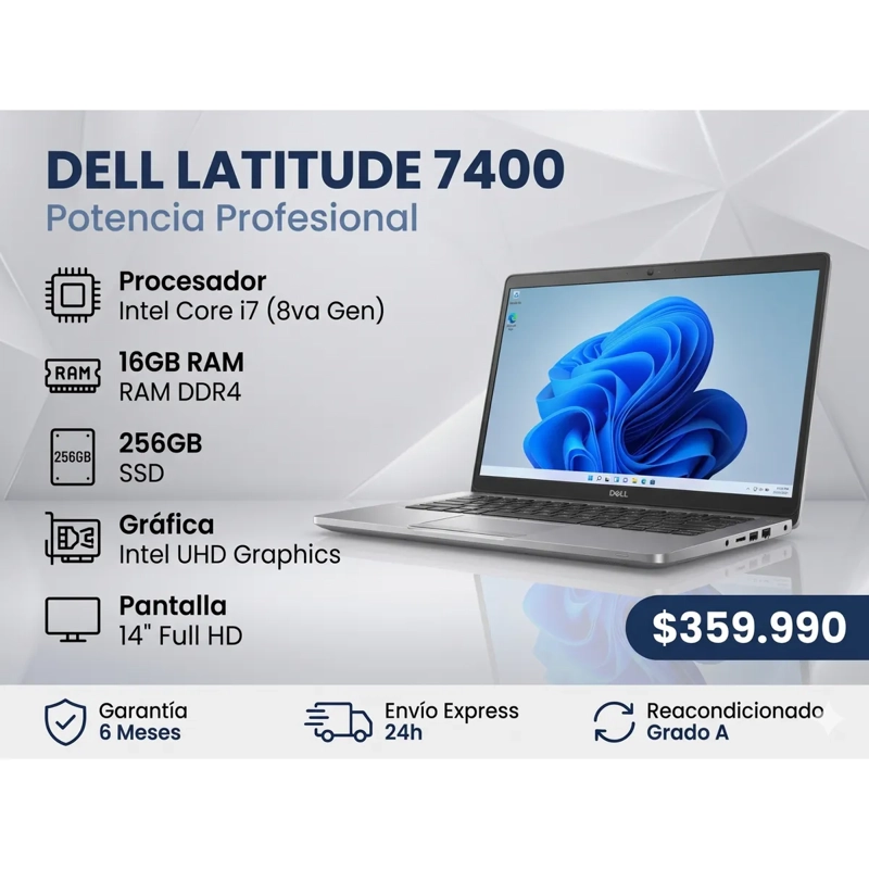 NOTEBOOK DELL LATITUDE 7400 INTEL CORE I7 8ª GEN 8GB RAM 256GB SSD REACONDICIONADO - 1