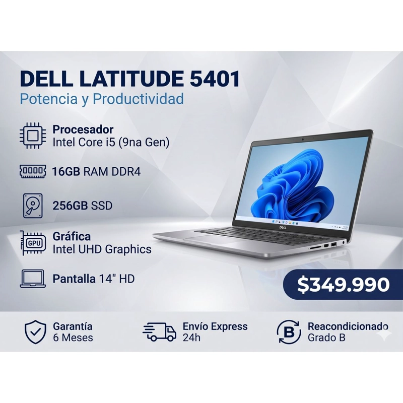 NOTEBOOK DELL LATITUDE 5401 INTEL CORE I5 9ª GEN 16GB RAM 256GB SSD REACONDICIONADO - 1