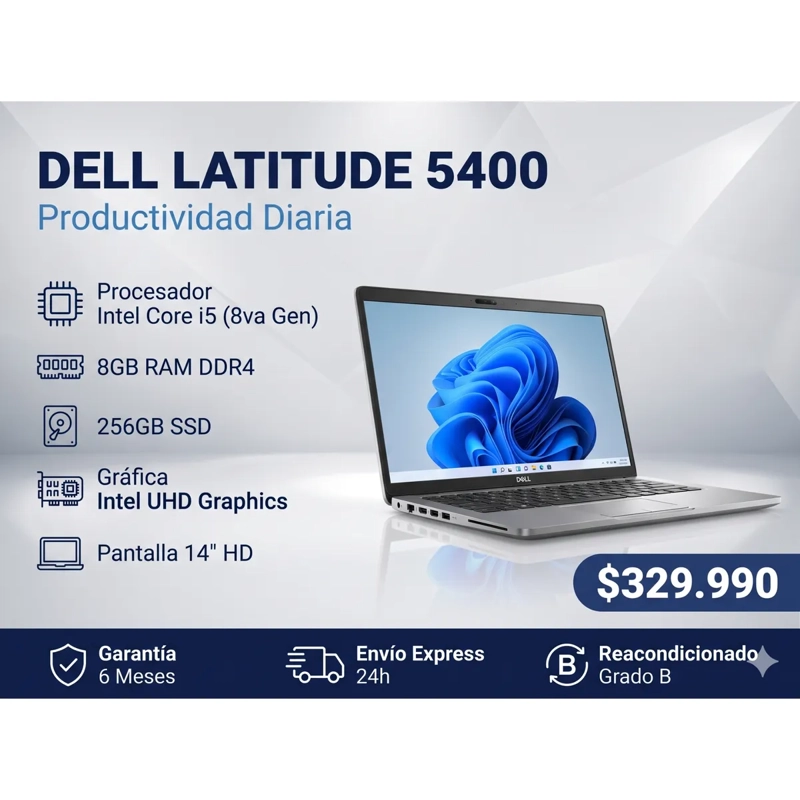 NOTEBOOK DELL LATITUDE 5400 INTEL CORE I5 8ª GEN 8GB RAM 256GB SSD REACONDICIONADO - 1