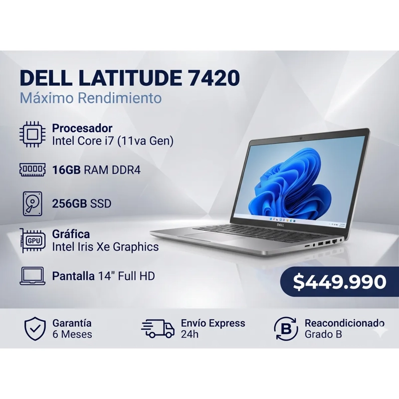 NOTEBOOK DELL LATITUDE 7420 INTEL CORE I7 11ª GEN 16GB RAM 256GB SSD REACONDICIONADO - 1