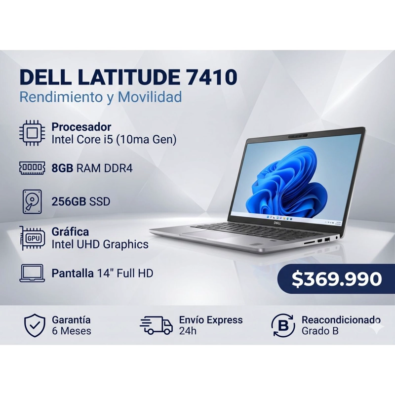 NOTEBOOK DELL LATITUDE 7410 INTEL CORE I5 10ª GEN 8GB RAM 256GB SSD REACONDICIONADO - 1