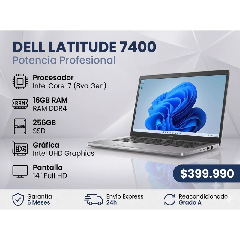 NOTEBOOK DELL LATITUDE 7400 INTEL CORE I7 8ª GEN 16GB RAM 256GB SSD REACONDICIONADO - 1