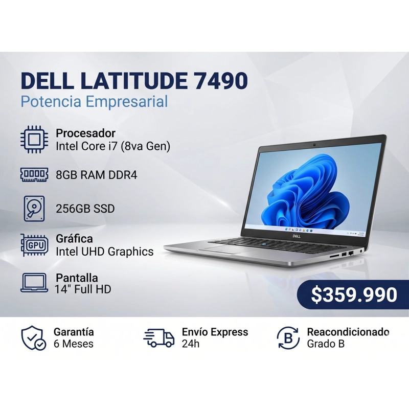 NOTEBOOK DELL LATITUDE 7490 INTEL CORE I7 8ª GEN 8GB RAM 256GB SSD REACONDICIONADO - 1