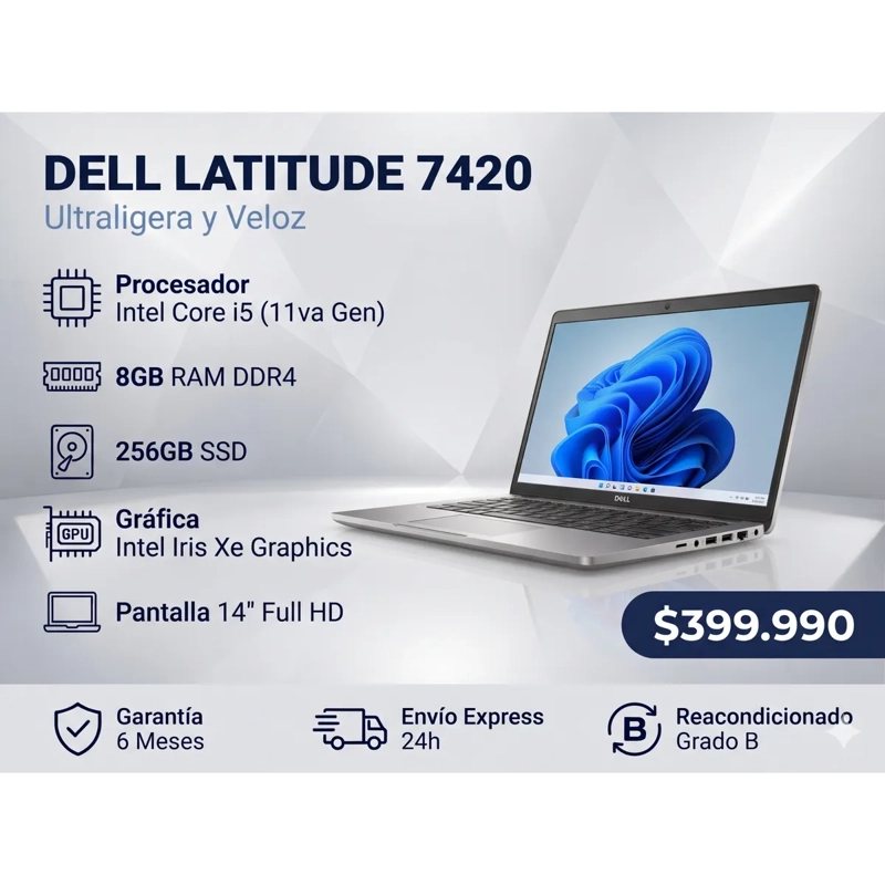 NOTEBOOK DELL LATITUDE 7420 INTEL CORE I5 11ª GEN 8GB RAM 256GB SSD REACONDICIONADO - 1