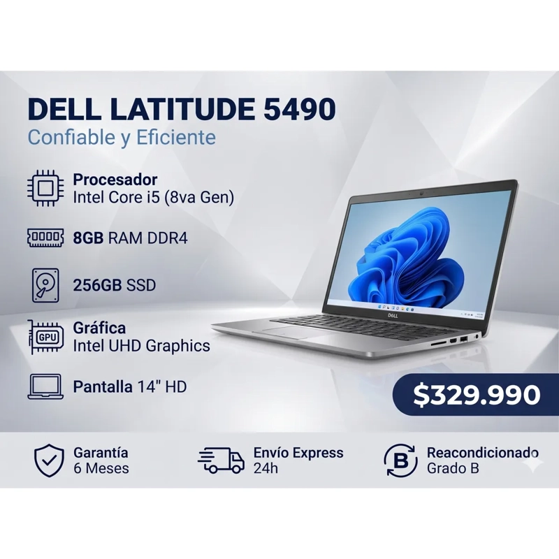 NOTEBOOK DELL LATITUDE 5490 INTEL CORE I5 8ª GEN 8GB RAM 256GB SSD REACONDICIONADO - 1