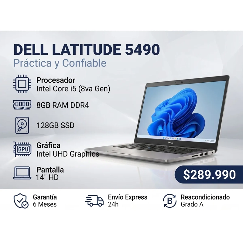 NOTEBOOK DELL LATITUDE 5490 INTEL CORE I5 8ª GEN 8GB RAM 128GB SSD REACONDICIONADO - 1