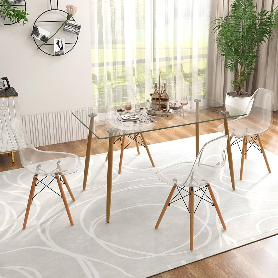 COMEDOR 120X80 DE VIDRIO + 6 SILLAS EAMES TRANSPARENTES - 1