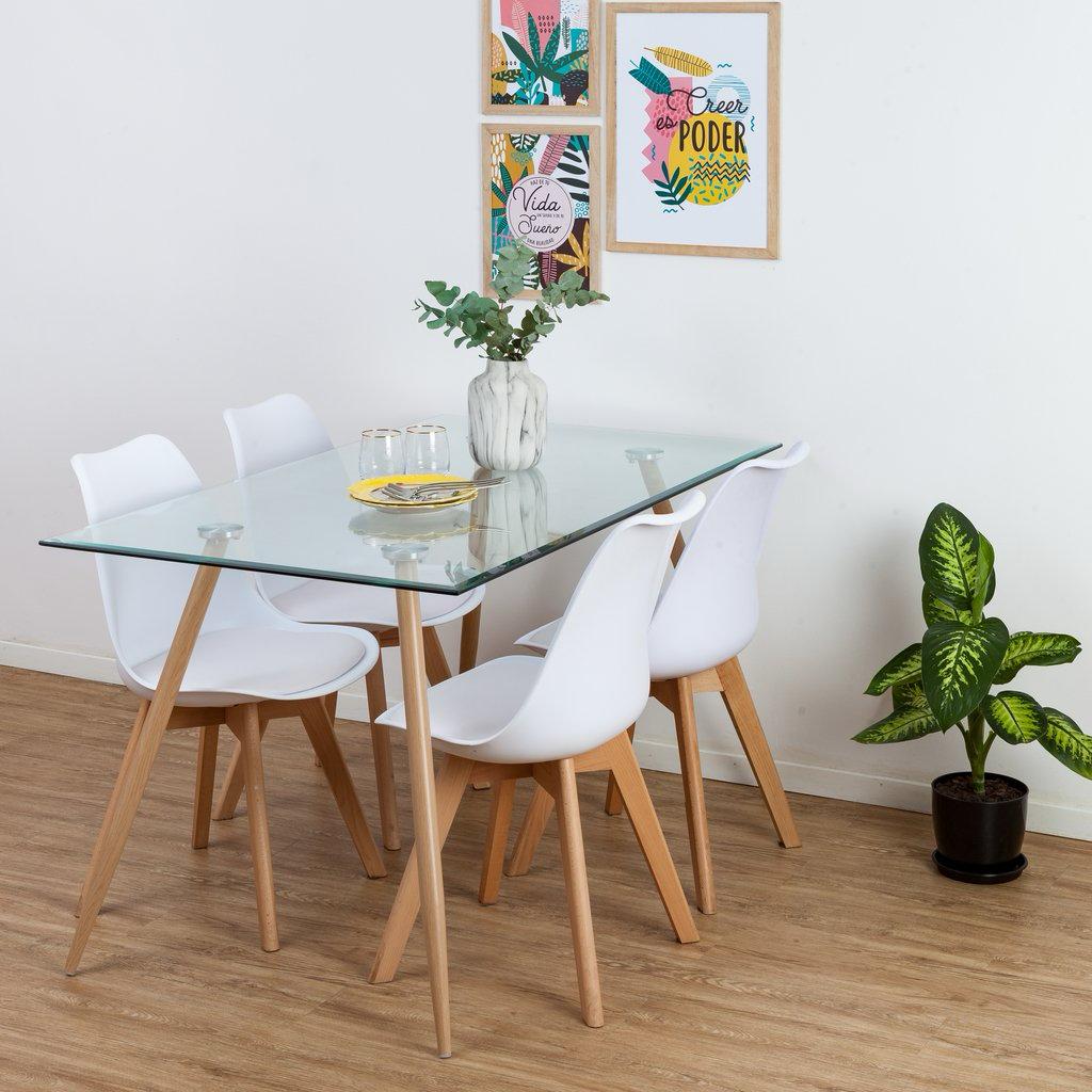 COMEDOR 120X80 DE VIDRIO + 6 SILLAS TULIP BLANCAS - 1