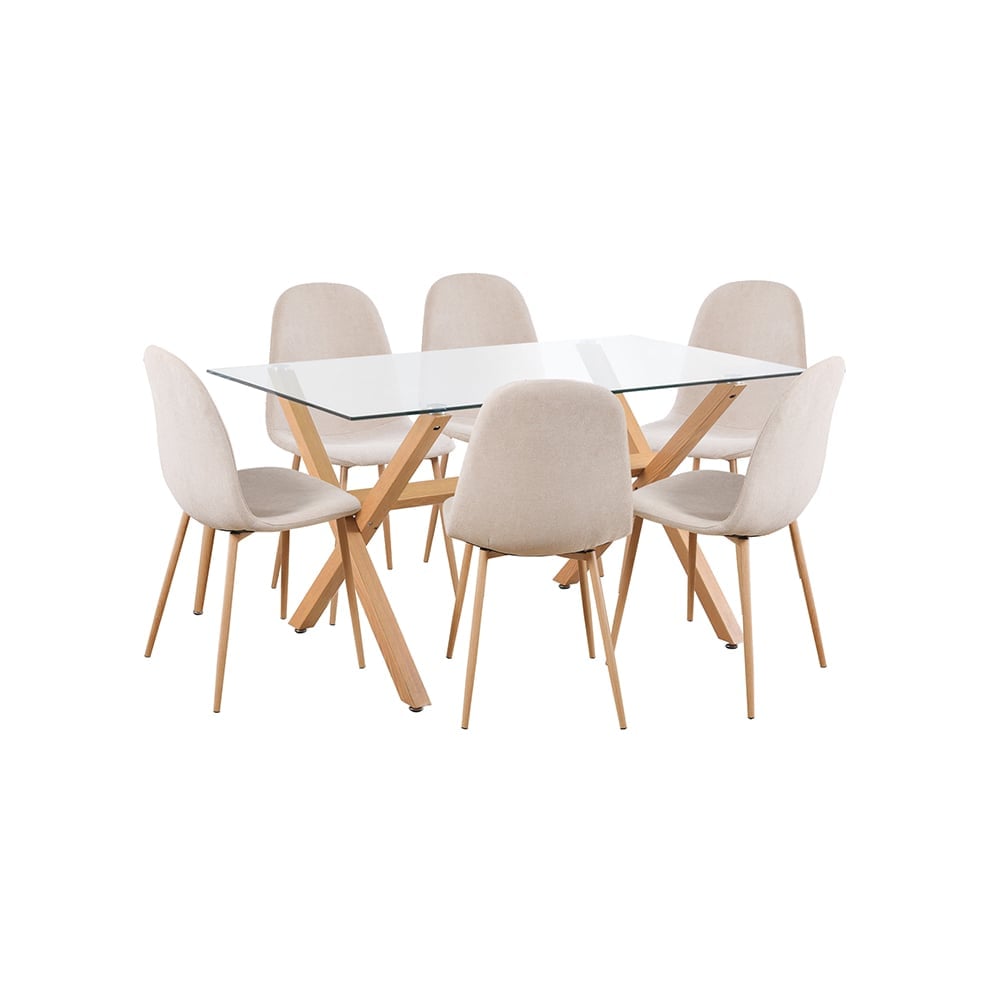 JUEGO COMEDOR MESA 140X90 + 6 SILLAS SCOOP BLANCA - 1