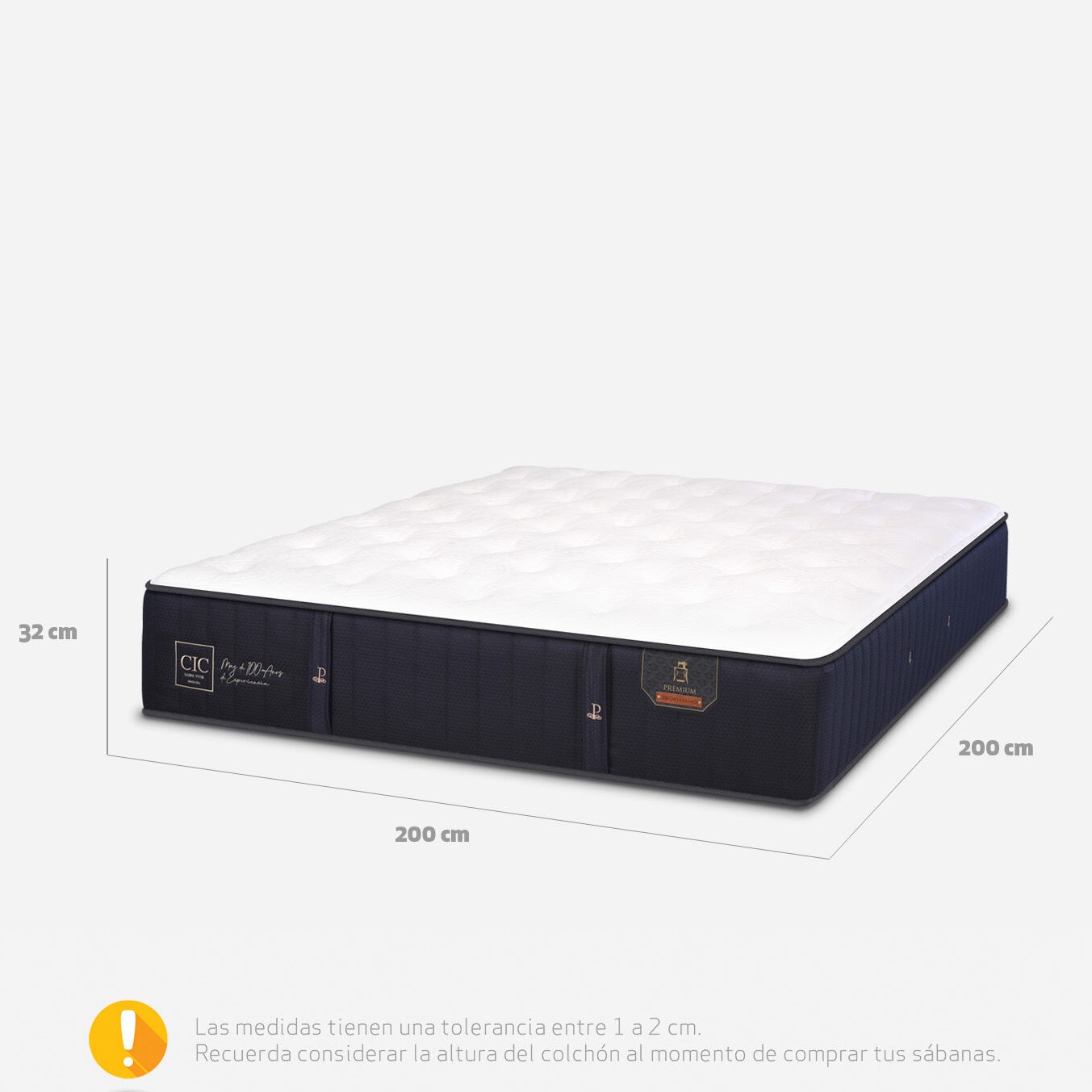 CAMA TRADICIONAL 2 PLAZAS + COLCHON PREMIUM CIC + RESPALDO / LARGO 200 CM / PATAS DE METAL 15 CM - 4