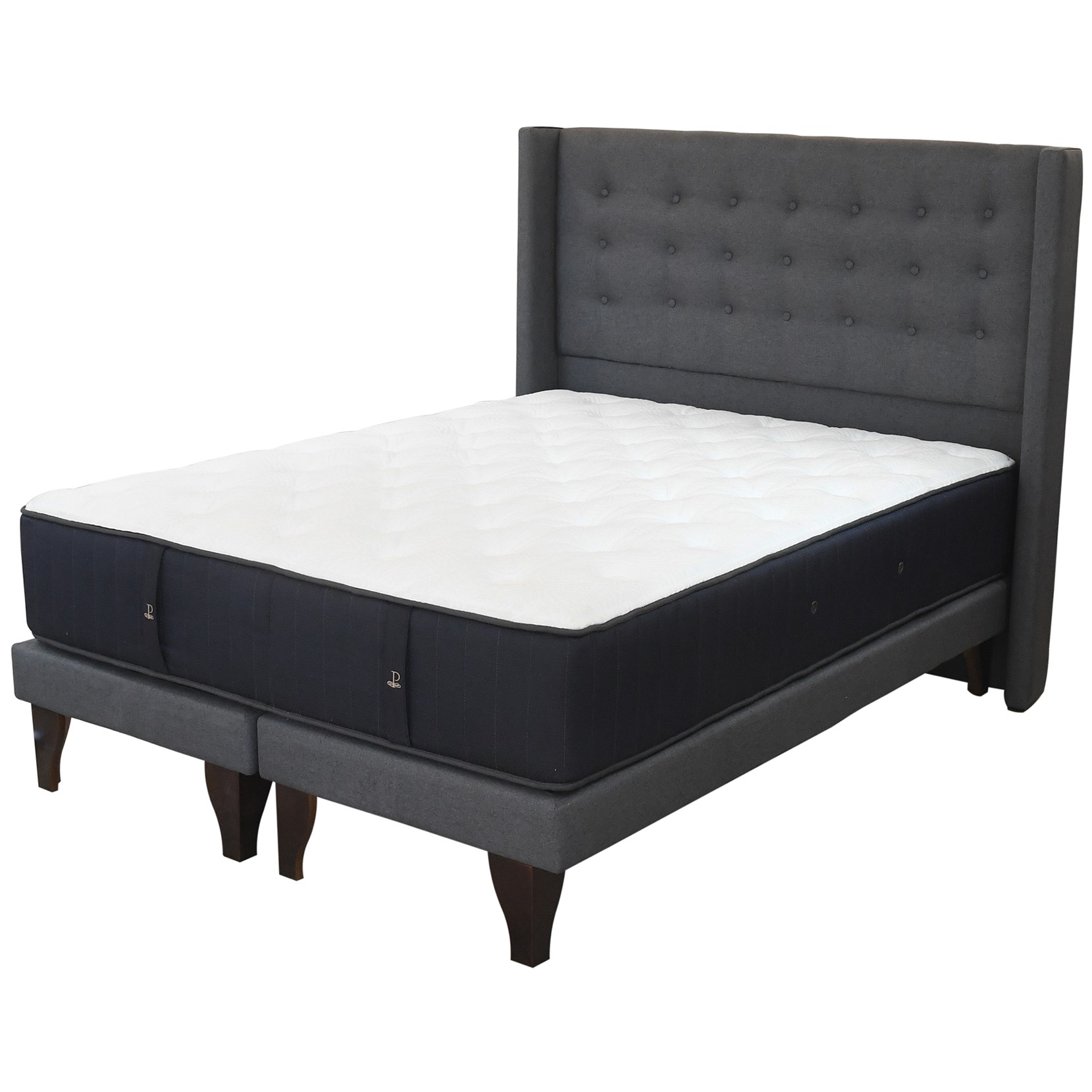 CAMA TRADICIONAL KING + COLCHON PREMIUM CIC + RESPALDO / PATAS DE MADERA 19.5 CM - 1