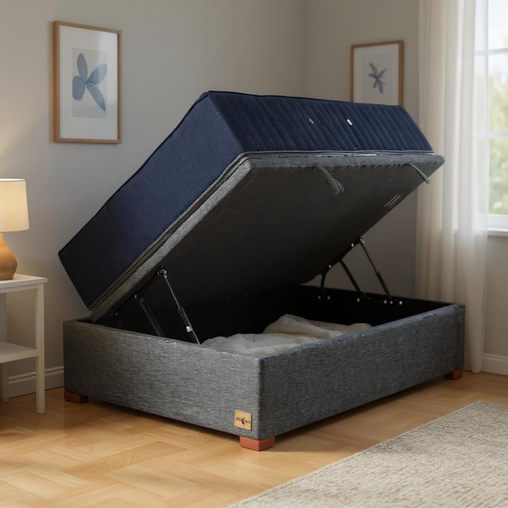 CAMA BAÚL GRIS 1,5 PLAZA L190 + COLCHÓN CIC PREMIUM + PATAS DE 4.5 CM - 1