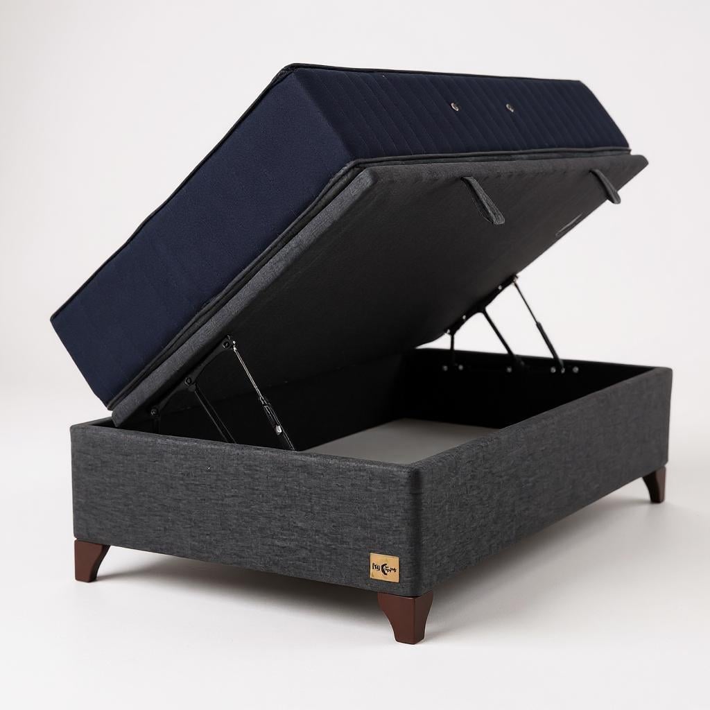 CAMA BAÚL GRIS 1,5 PLAZA L190 + COLCHÓN CIC PREMIUM + PATAS DE 11 CM - 1