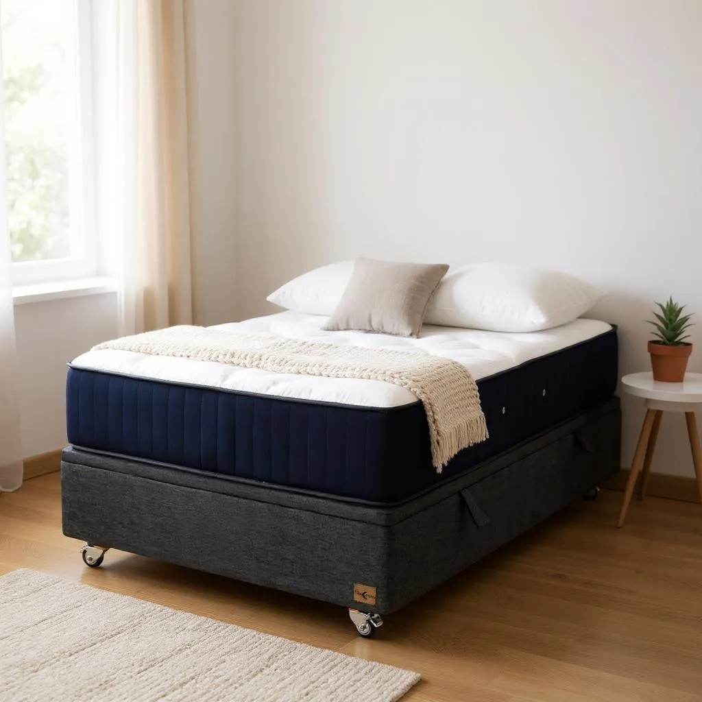 CAMA BAÚL GRIS 1,5 PLAZA UNICA L200 + COLCHÓN CIC PREMIUM + RUEDAS DELUXE - 1