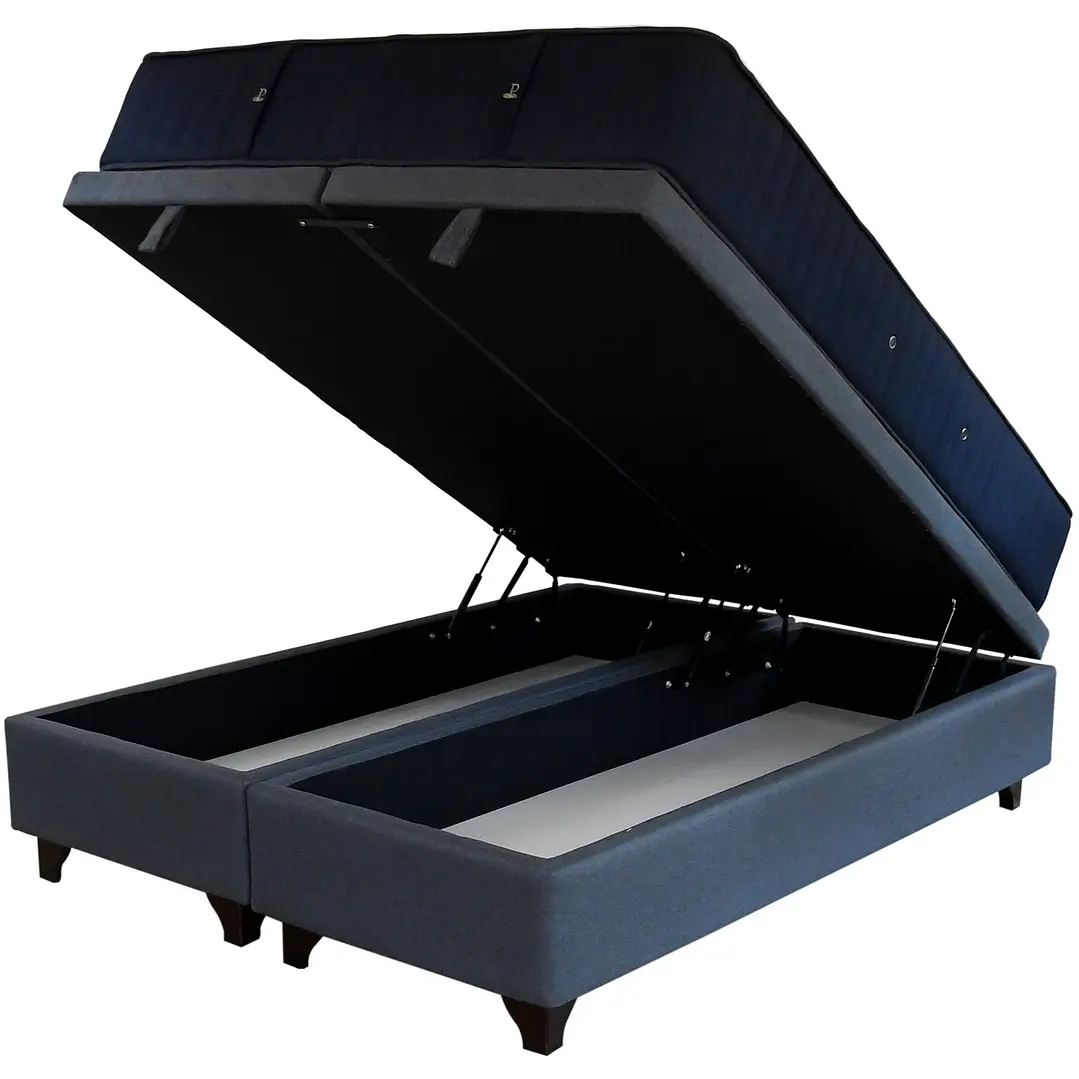 CAMA BAÚL GRIS 2 PLAZAS DIVIDIDA L200 + COLCHÓN CIC PREMIUM + PATAS DE 11 CM - 2