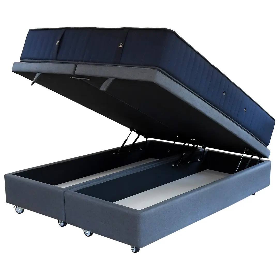 CAMA BAÚL GRIS 2 PLAZAS DIVIDIDA L190 + COLCHÓN CIC PREMIUM + RUEDAS DELUXE - 2