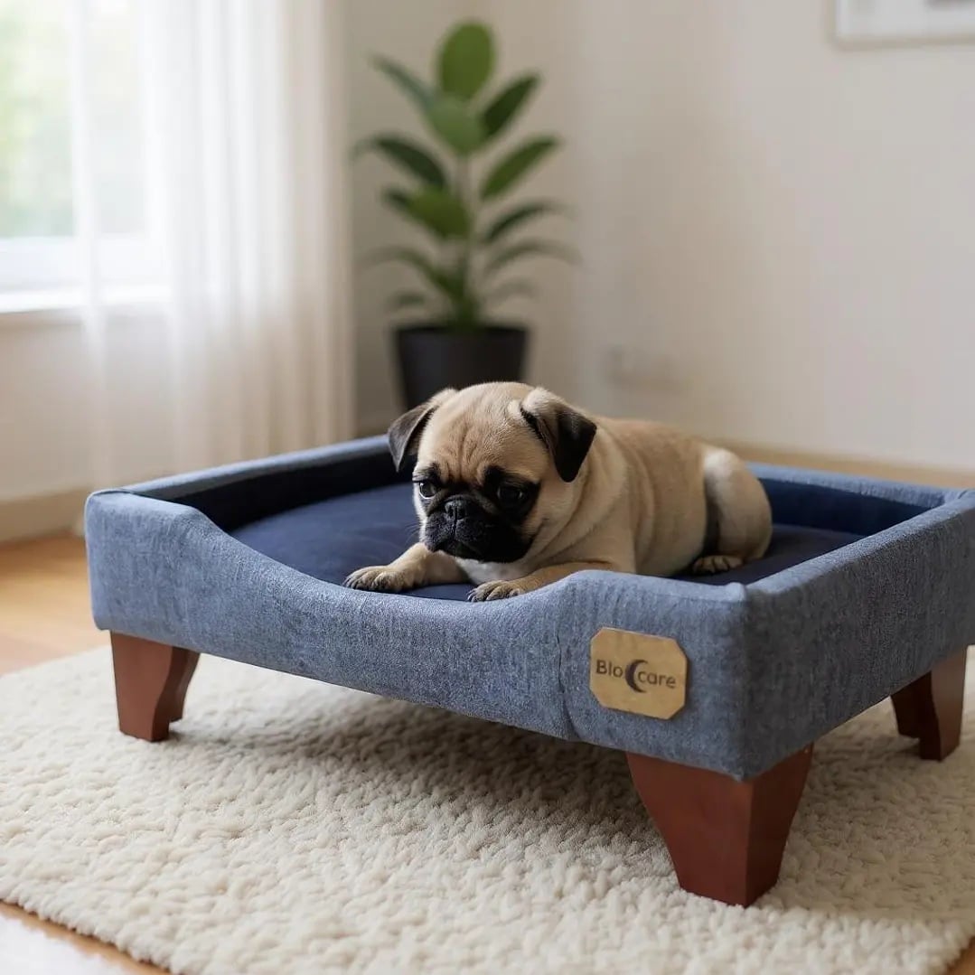 CAMA DE MASCOTAS - TALLA S (55X40 CM) / PATAS DE MADERA 11 CM - 1