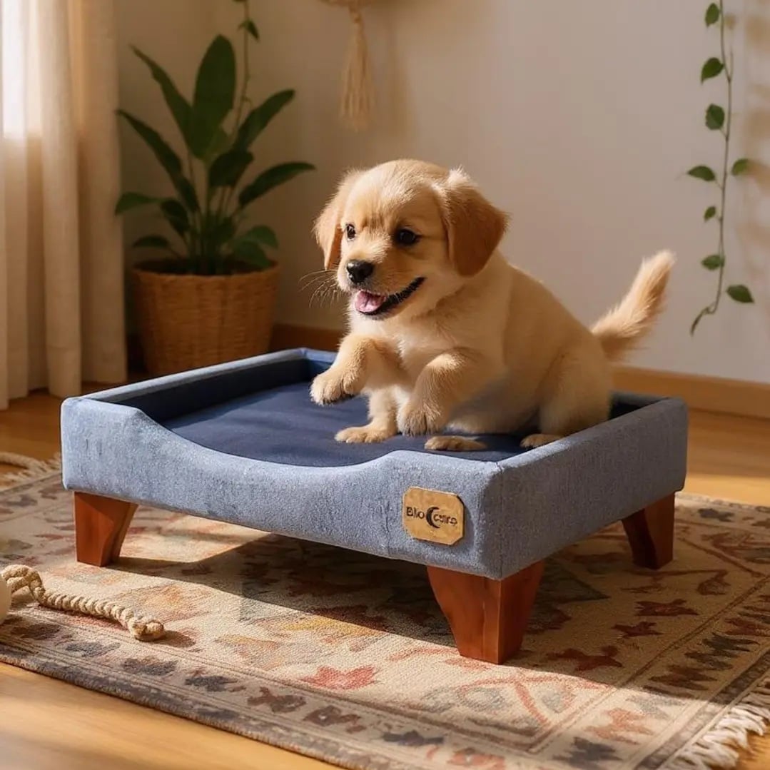 CAMA DE MASCOTAS - TALLA M EXTRA (50X75 CM) / PATAS DE MADERA 11 CM - 1