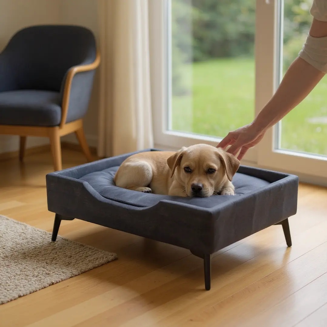 CAMA DE MASCOTAS - TALLA S (55X40 CM) / PATA METALICA 12 CM (NEGRO) - 1