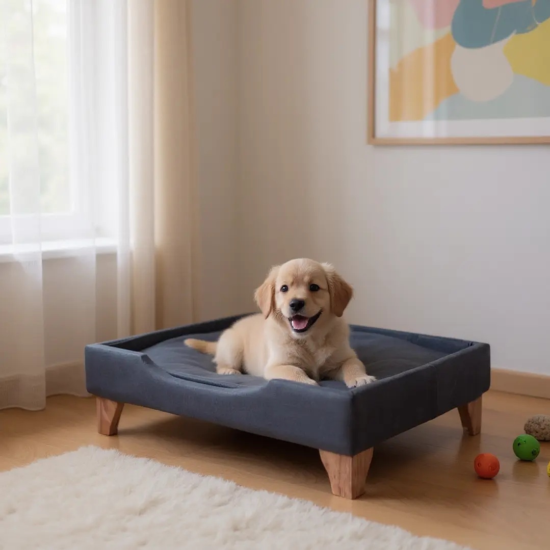 CAMA DE MASCOTAS - TALLA M EXTRA (50X75 CM) / PATAS DE MADERA 11 CM (NEGRO) - 1