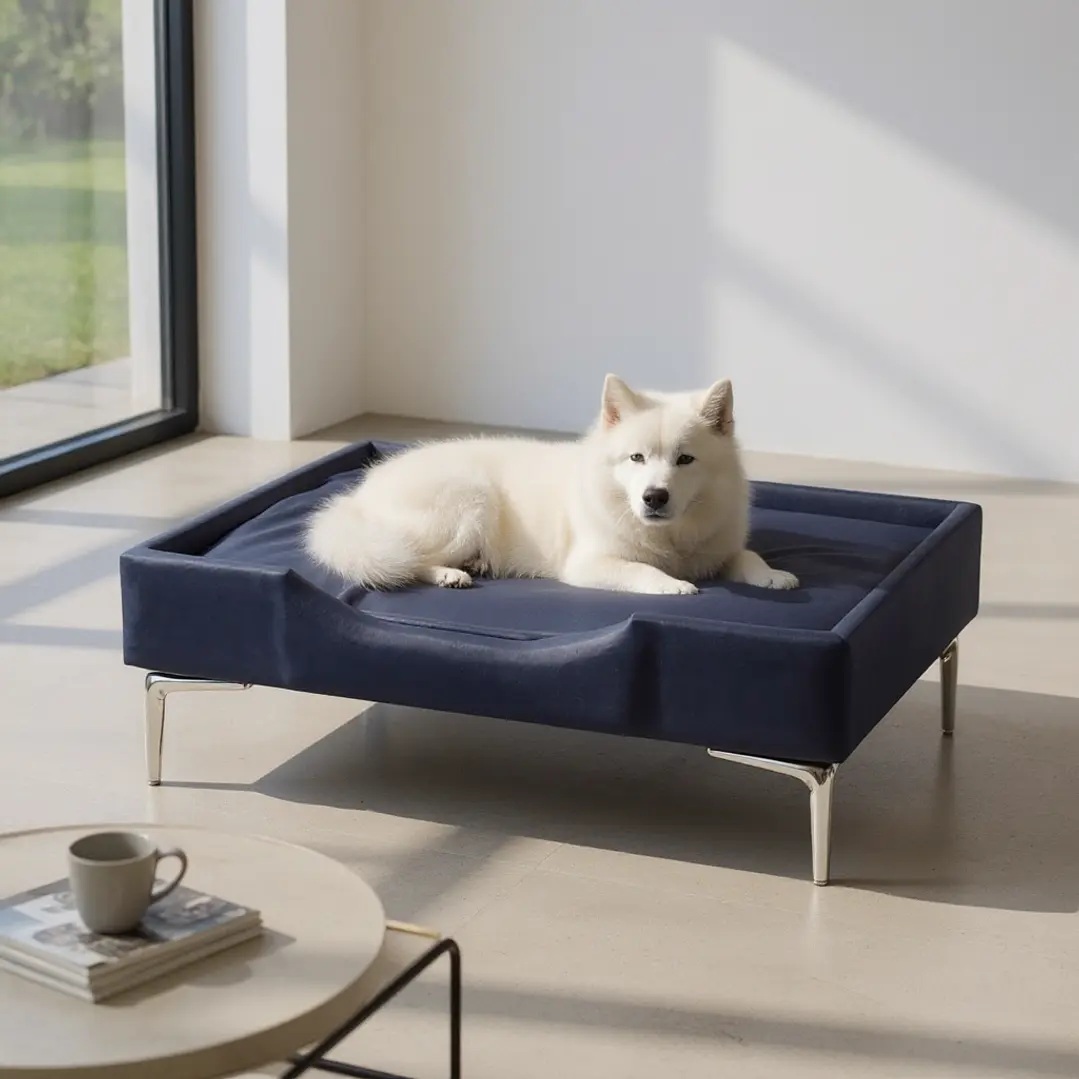 CAMA DE MASCOTAS - TALLA L EXTRA (90X70 CM) / PATA CROMADA 15 CM (NEGRO) - 1