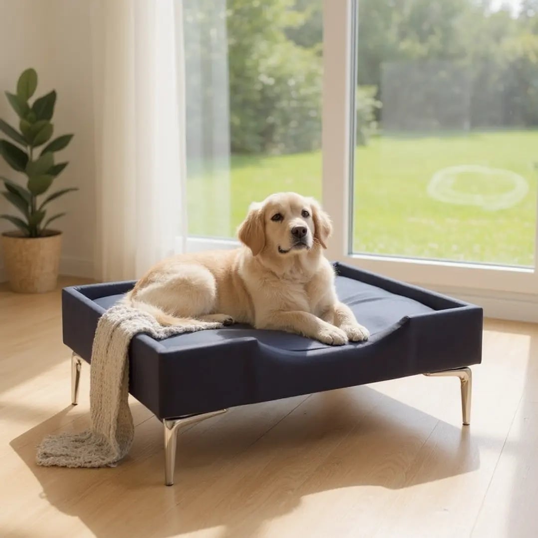 CAMA DE MASCOTAS - TALLA XL EXTRA (110X80 CM) / PATA CROMADA 15 CM (NEGRO) - 1