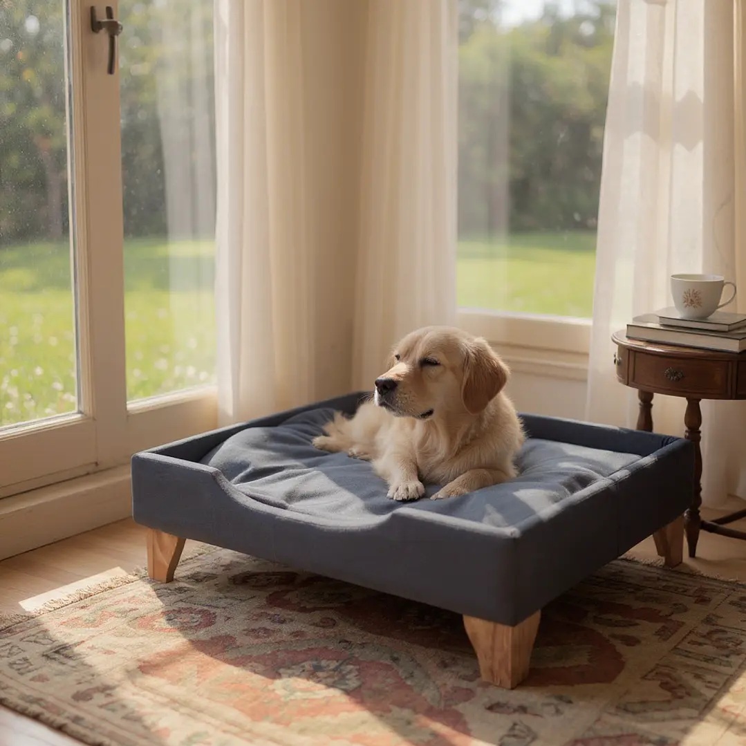 CAMA DE MASCOTAS - TALLA XL EXTRA (110X80 CM) / PATAS DE MADERA 11 CM (NEGRO) - 1
