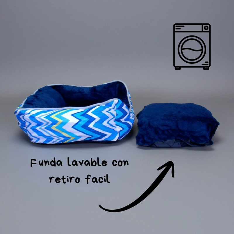 CAMA PARA MASCOTAS ESPUMA - TALLA S (TRICOLOR AZUL) - 3