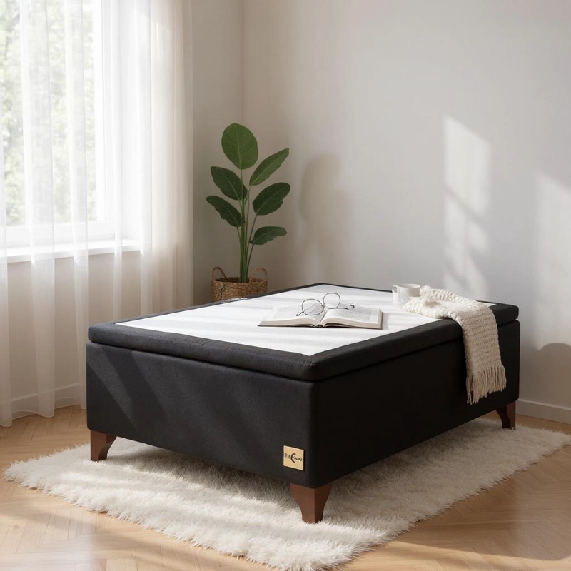 BASE CAMA BAUL 1 PLAZA L200 (NEGRO)  / PATAS DE MADERA 4.5 CM / SIN REFUERZO - 1