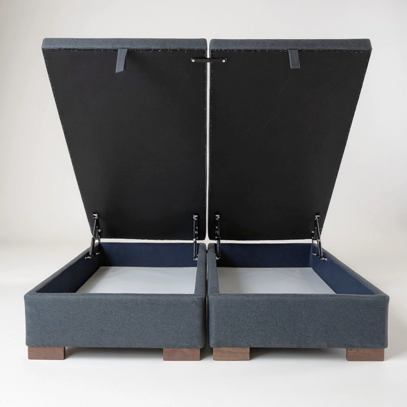 BASE CAMA BAUL FULL DIVIDIDA L200 (GRIS) / PATAS DE MADERA 4.5 CM / CON REFUERZO - 1