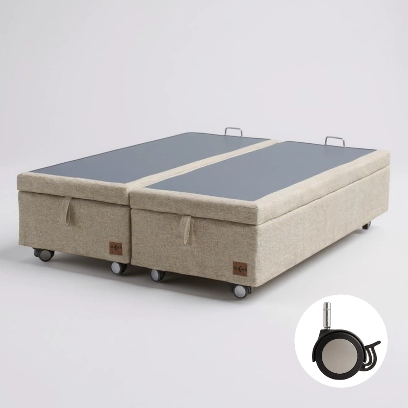 BASE CAMA BAUL 2 PLAZAS DIVIDIDA L190 (BEIGE) / RUEDAS LOGO CON FRENO / SIN REFUERZO - 1