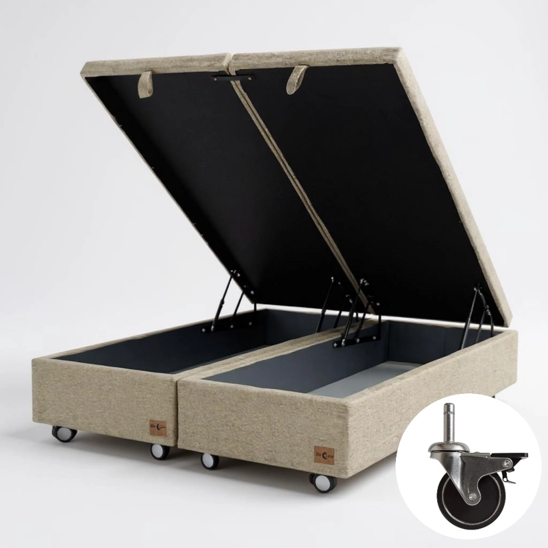 BASE CAMA BAUL 2 PLAZAS DIVIDIDA L190 (BEIGE) / RUEDAS PYTON CON FRENO / SIN REFUERZO - 1