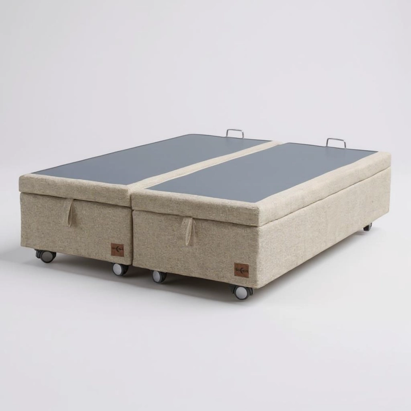 BASE CAMA BAUL 2 PLAZAS DIVIDIDA L200 (BEIGE) / RUEDAS LOGO CON FRENO / SIN REFUERZO - 1