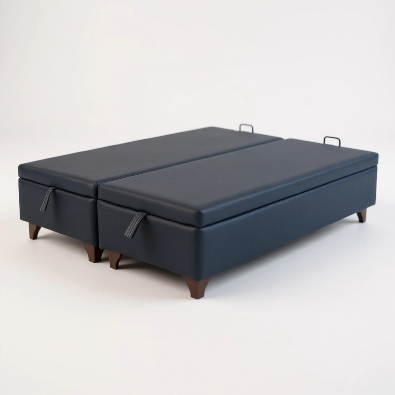 BASE CAMA BAUL 2 PLAZAS DIVIDIDA L200 (NEGRO) / PATAS DE MADERA 4.5 CM / CON REFUERZO - 1