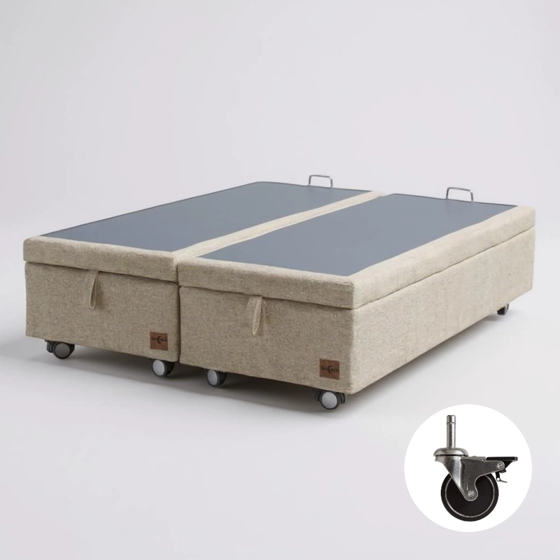 BASE CAMA BAUL 2 PLAZAS DIVIDIDA L190 (BEIGE) / RUEDAS PYTON CON FRENO / CON REFUERZO - 1