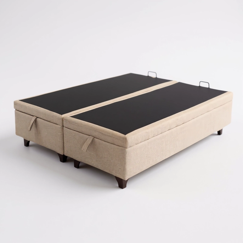BASE CAMA BAUL 2 PLAZAS DIVIDIDA L200 (BEIGE) / PATAS DE MADERA 4.5 CM / CON REFUERZO - 1