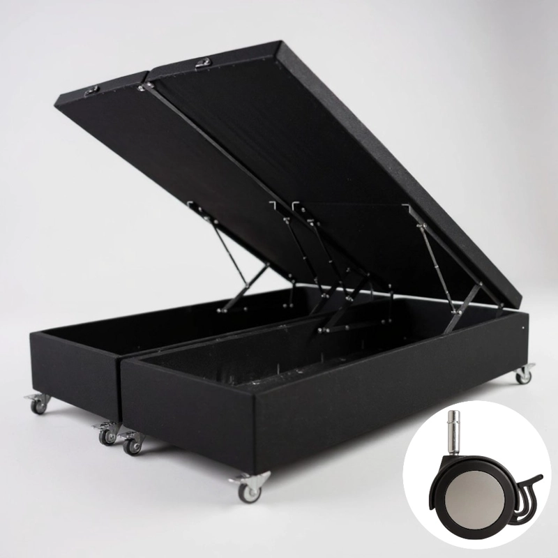 BASE CAMA BAUL KING DIVIDIDA (NEGRO) / RUEDAS LOGO CON FRENO / SIN REFUERZO - 1