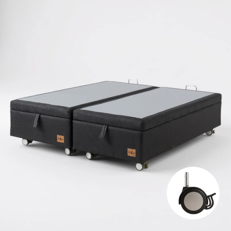 BASE CAMA BAUL KING DIVIDIDA (NEGRO) / RUEDAS LOGO CON FRENO / SIN REFUERZO - 2