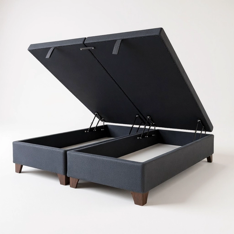 BASE CAMA BAUL KING DIVIDIDA (NEGRO) / PATAS DE MADERA 11 CM / CON REFUERZO - 1