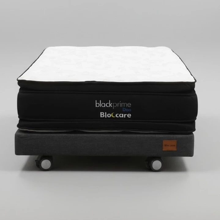 CAMA 1.5 PLAZA BOX 13 CM - 190 CM + COLCHON BLACK PRIME - MODELO DOS - RUEDA LOGO - 1